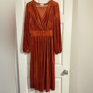 Rust colored velvet midi dress XL